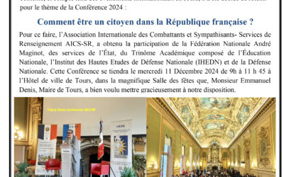 SAVE THE DATE : AICSR-SR organise le 11 Décembre 2024 de 9h à 11 h 45 une Conférence sur le thème : Comment être un citoyen dans la République française ?