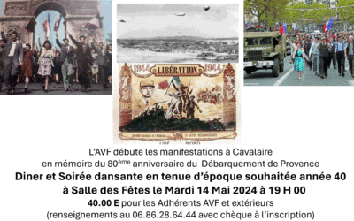 25 Mars 2024 : L’AICS-SR participe à la 1ère manifestation le 14 Mai 2024  19H à la Salle des fêtes de la Mairie de Cavalaire destinée à fêter le 80 ème anniversaire du débarquement de Provence