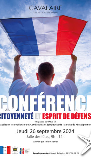 26 septembre 2024 : AICS-SR tiendra une Conférence sur le thème  » Citoyenneté et Esprit de Défense » animée par Thierry Terrier à la Salle des Fêtes de la Mairie de Cavalaire sur Mer
